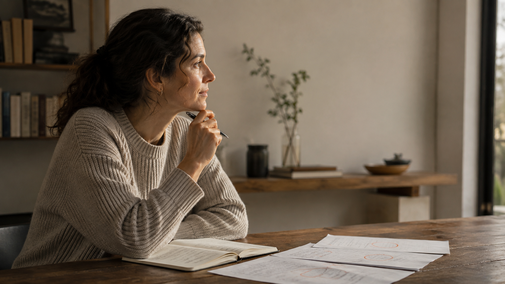 Femme observant un moment d'hésitation